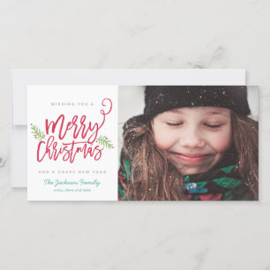 Modern Brush Script Bright Christmas Holiday Photo Card