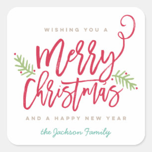 Modern Brush Script Bright Christmas Square Sticker