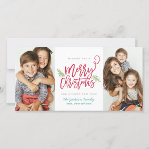 Modern Brush Script Christmas Holiday 2-Photo Card