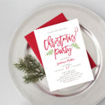 Modern Brush Script Christmas Holiday Party Invitation<br><div class="desc">Make a stunning statement this holiday season with this stylish holiday Christmas party invitation a modern brush script and hand drawn foliage. Select a die-cut shape or textured paper for an extra special touch. Shop our online store for more pieces in this design!</div>