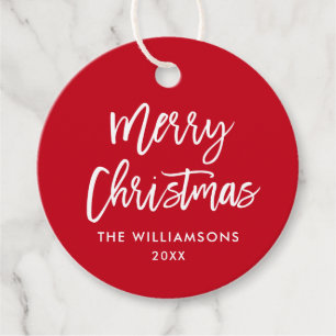 Modern Brush Script Christmas Red Favour Tags