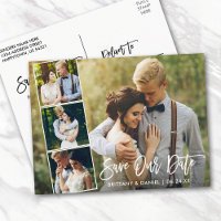 Modern Brush Script Couple 4 Photo Save Our Date