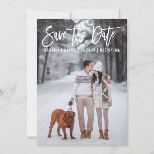 Modern Brush Script Couple Photo Save The Date