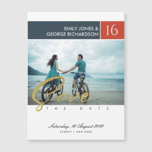 MODERN BRUSH SCRIPT COUPLE PHOTO SAVE THE DATE