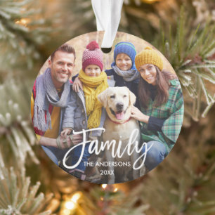 Modern Brush Script Family Photo Ornament