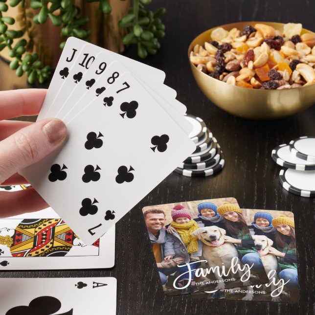 Modern Brush Script Family Photo Playing Cards (In Situ)