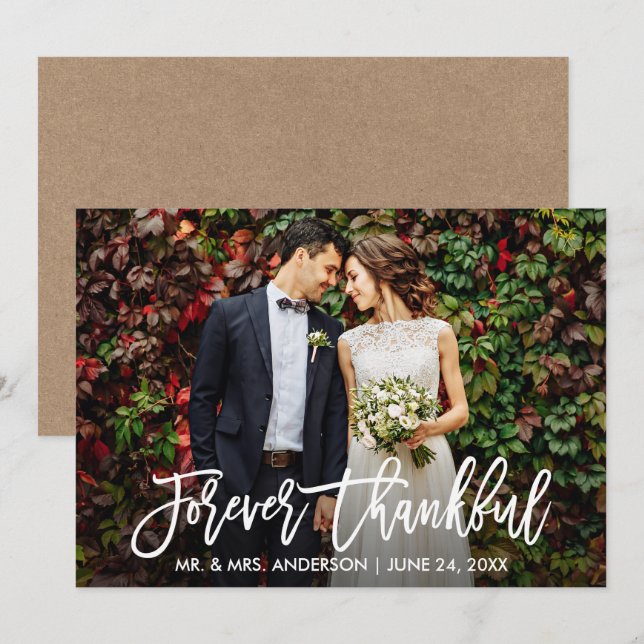 Modern Brush Script Forever Thankful Kraft Card (Front/Back)