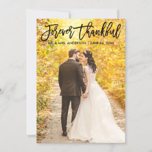 Modern Brush Script Forever Thankful Wedding Photo Thank You Card