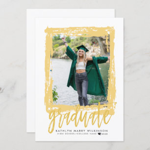 Modern Brush Script Gold 2 Photo Graduation Party Invitation