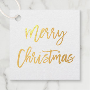 Modern Brush Script Gold Merry Christmas Square Favour Tags