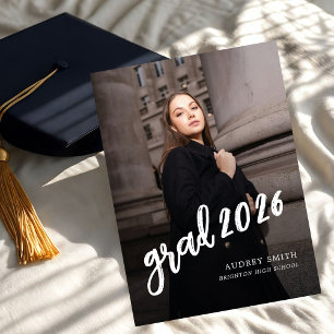 Modern Brush Script Grad Photo Graduation Announcement