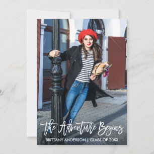 Modern Brush Script Graduation Adventure Begins Announcement