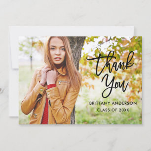 Modern Brush Script Graduation Thank You Blk Card