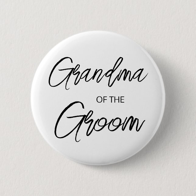 Modern Brush Script Grandma of The Groom Party 2 Inch Round Button (Front)