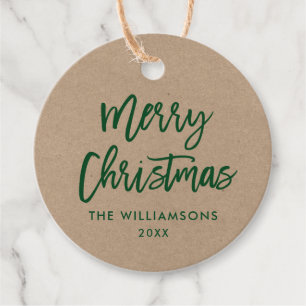 Modern Brush Script Green Christmas Kraft Favour Tags