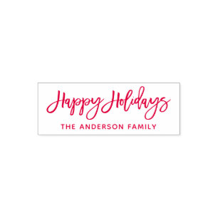 Modern Brush Script Happy Holidays Red Self-inking Stamp