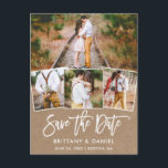 Modern Brush Script Kraft Save The Date 4 Photo Postcard<br><div class="desc">Modern Brush Script 4 Photo Save The Date Kraft Postcard</div>