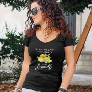 Modern Brush Script Limoncello Lemons Black V-Neck T-Shirt