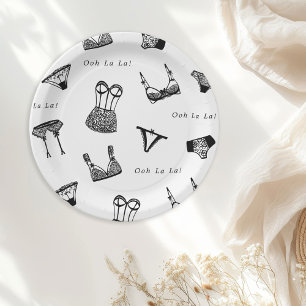 Modern Brush Script Lingerie Bridal Shower Paper Plate