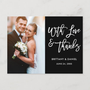 Modern Brush Script Love and Thanks Wedding Blk Postcard