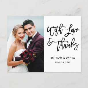 Modern Brush Script Love and Thanks Wedding Wht Postcard