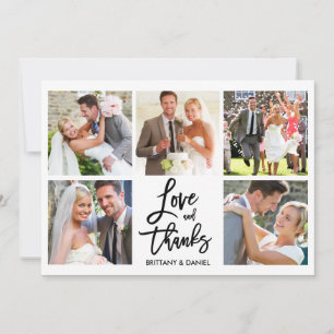 Modern Brush Script Love Thanks 5 Photo Wedding Thank You Card