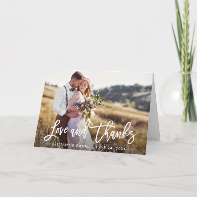 Modern Brush Script Love Thanks | Wedding Fold Card (Front)