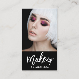 Modern Brush Script Makeup Artist Photo Business Card