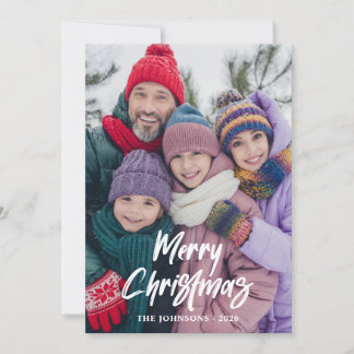 Modern Brush Script Merry Christmas Blue Holiday Card