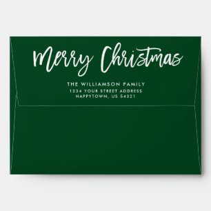 Modern Brush Script Merry Christmas Green Envelope