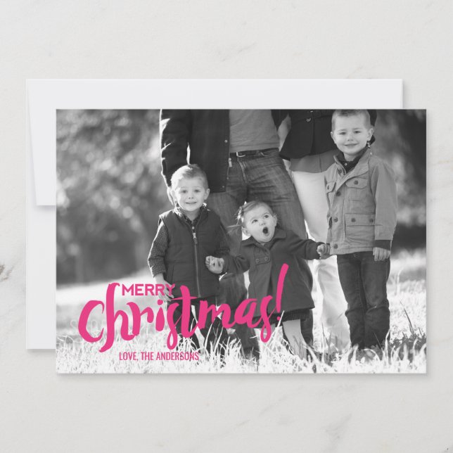 Modern Brush Script Merry Christmas Photo Card (Front)