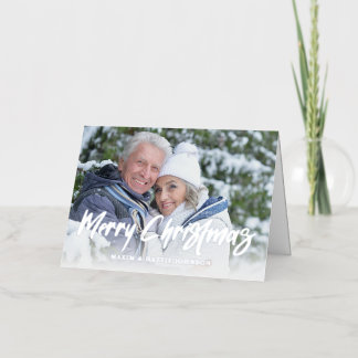 Modern Brush Script Merry Christmas Photo Foil Holiday Card