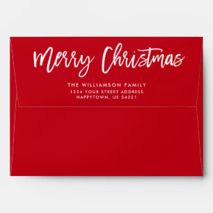 Modern Brush Script Merry Christmas Red Envelope