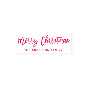 Modern Brush Script Merry Christmas Star Red Self-inking Stamp