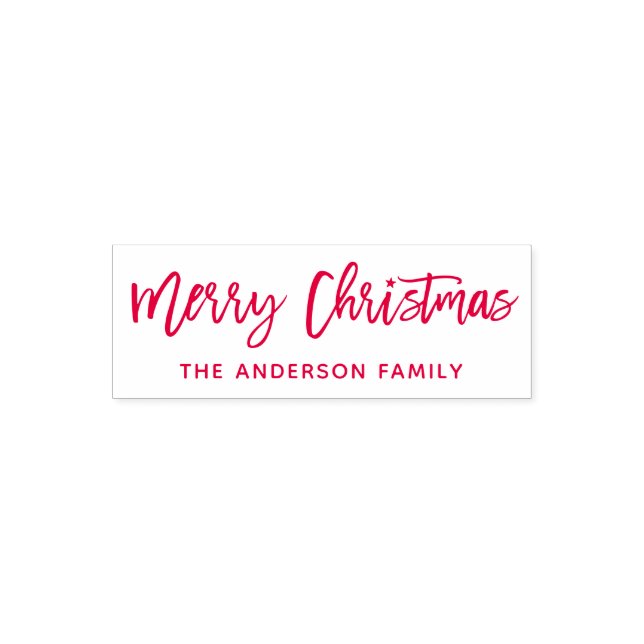 Modern Brush Script Merry Christmas Star Red Self-inking Stamp (Design)