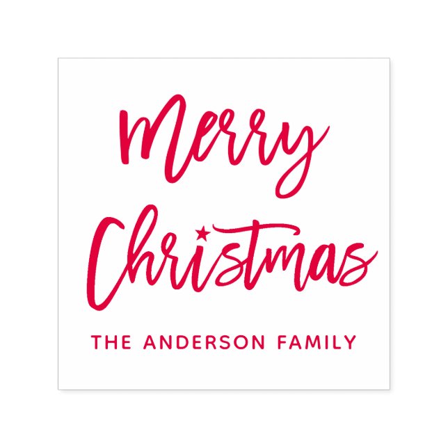 Modern Brush Script Merry Christmas Star Red Self-inking Stamp (Design)