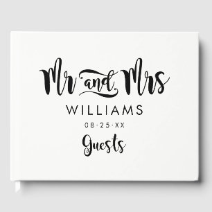 Modern Brush Script Mr and Mrs Wedding Guest Book