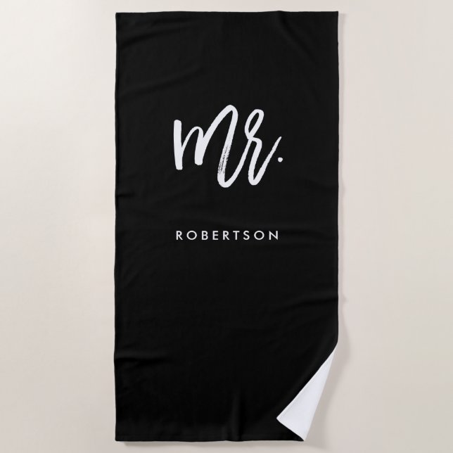 Modern Brush Script | Mr | Editable Colour Beach Towel (Front)