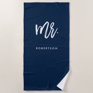Modern Brush Script   Mr   Navy Editable Colour Beach Towel