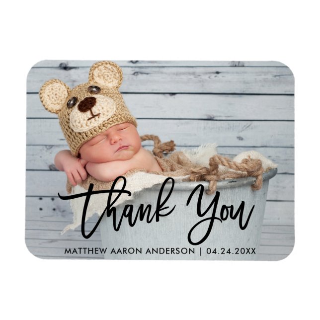 Modern Brush Script New Baby Thank You Blk Magnet (Horizontal)