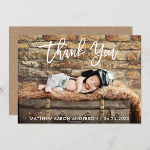 Modern Brush Script New Baby Thank You Kraft Card