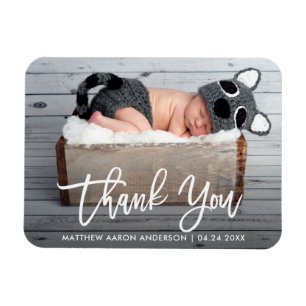Modern Brush Script New Baby Thank You Wht Magnet