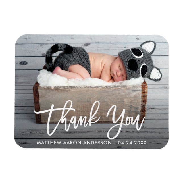 Modern Brush Script New Baby Thank You Wht Magnet (Horizontal)