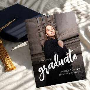 Modern Brush Script Photo Graduation Announcement
