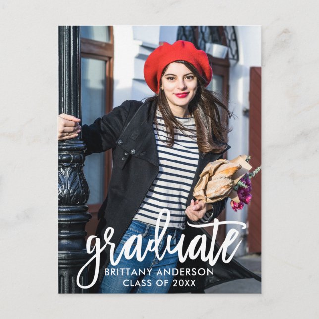 Modern Brush Script Photo Graduation Announcement (Front)