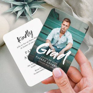 Modern Brush Script Photo Graduation Invitation