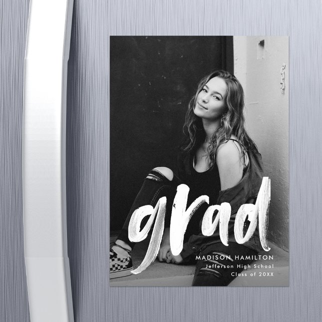 Modern Brush Script Photo Graduation Magnetic Invitation (Creator Uploaded)