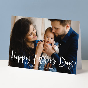 Modern Brush Script Photo Happy Father's Day Card