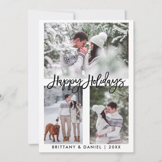 Modern Brush Script Photo Happy Holidays Holiday Card (Front)