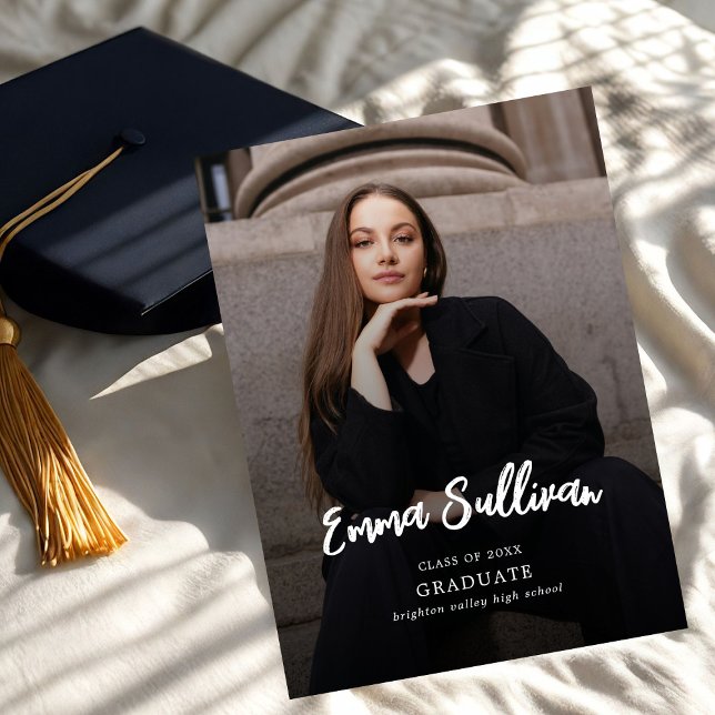 Modern Brush Script Photo High School Graduation A Announcement (Creator Uploaded)